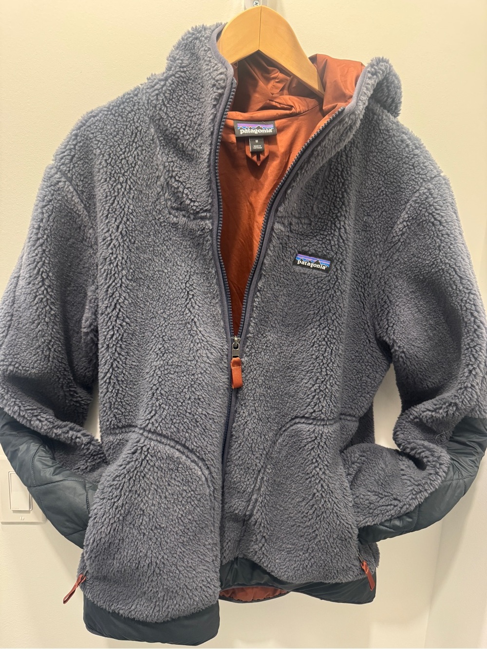 Patagonia Gray Sherpa Jacket with Rust Orange Lining
